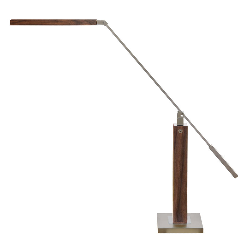 Hockerleuchte aus Nussbaum, Modell Otto O, Alu LED Leiste, Metall Nickel matt gebürstet, dimmbar, Seitenansicht