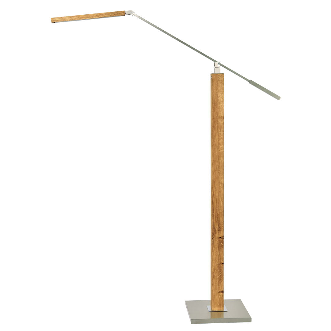 Leseleuchte, Asteiche geölt, Modell Otto O, Alu LED Leiste, Metall Nickel matt gebürstet, dimmbar, Seitenansicht