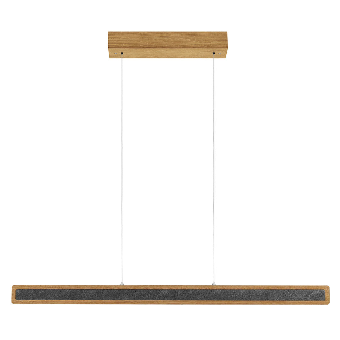 Balkenleuchte aus Asteiche geölt und Granitoptikapplikation, Modell Karl G, 1300mm, Rollizug, Holz Baldachin, Frontalansicht