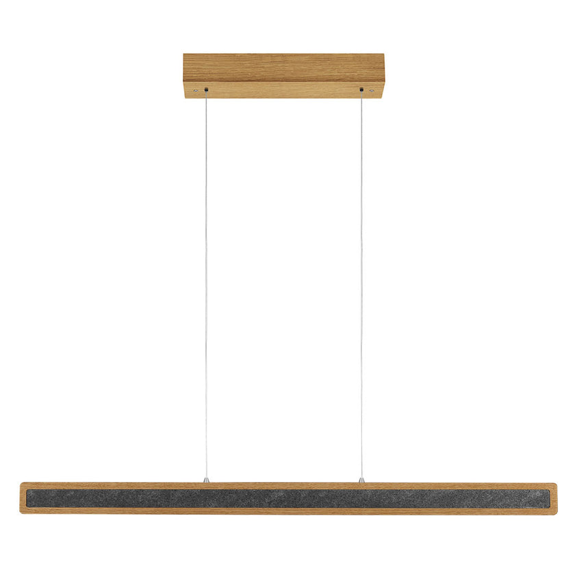 Balkenleuchte aus Asteiche geölt und Granitoptikapplikation, Modell Karl G, 1300mm, Rollizug, Holz Baldachin, Frontalansicht