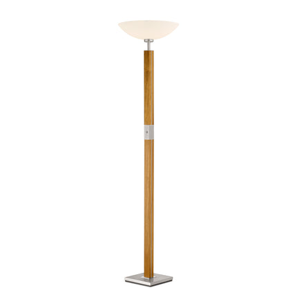Stehleuchte, Fluter aus Asteiche geölt, Modell Dana, Optiwhite Glas nach oben offen, dimmbar, Nickel Applikationen, Seitenansicht
