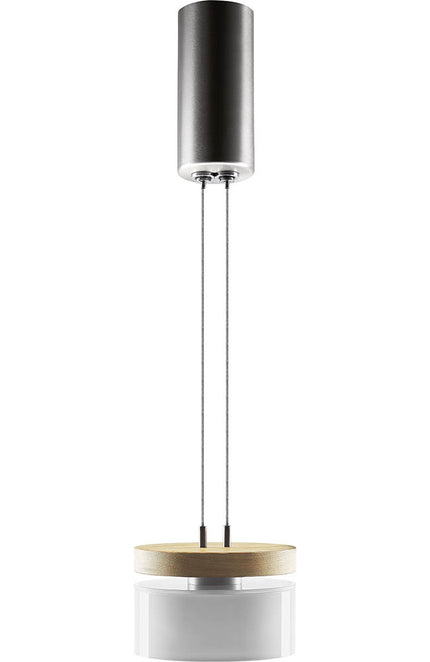 Pendelleuchte aus Asteiche Natur, Modell Estelle, Opalglas mit silberdetails, Nickel Applikationen, Frontalansicht