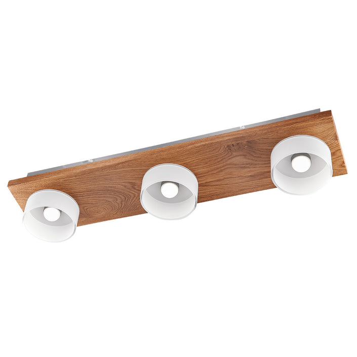Deckenleuchte aus Asteiche geölt, Modell Estelle, 3-flammig, 720mm x 160mm x 140mm, Opalglas, Nickel Applikationen, Seitenansicht