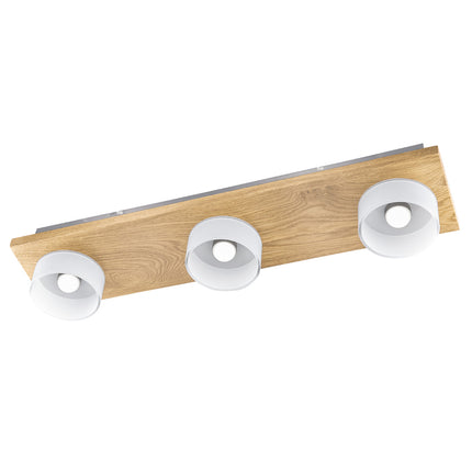 Deckenleuchte aus Asteiche Natur, Modell Estelle, 3-flammig, 720mm x 160mm x 140mm, Opalglas, Nickel Applikationen, Seitenansicht