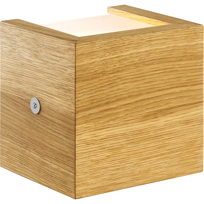 Wandleuchte aus Asteiche geölt, Modell Amon, eckige Form, mit ober und Unterlicht, Ansicht seitlich