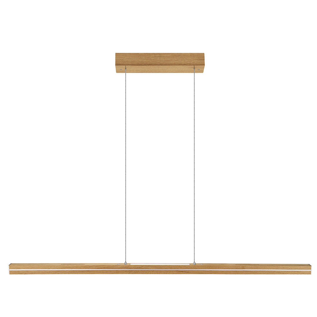 Balkenleuchte aus Asteiche geölt, Modell Dana, mit Rollizug, Holzbaldachin, Ansicht frontal, 1300mm