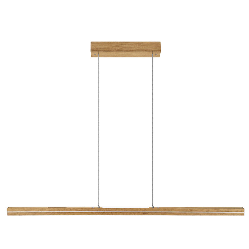 Balkenleuchte aus Asteiche geölt, Modell Dana, mit Rollizug, Holzbaldachin, Ansicht frontal, 1300mm