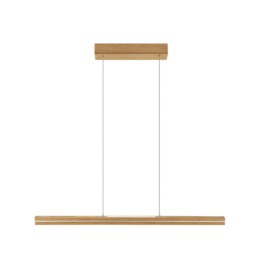 Balkenleuchte aus Asteiche geölt, Modell Dana, mit Rollizug, Holzbaldachin, Ansicht frontal, 1000mm