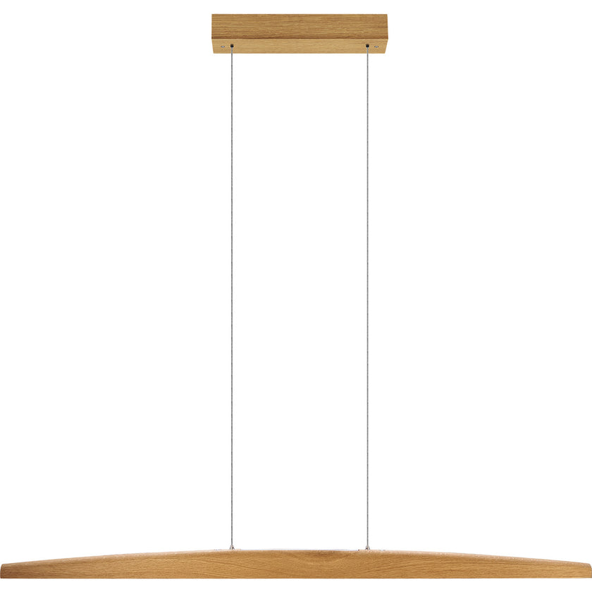 Balkenleuchte aus Asteiche geölt, Modell Arco, mit Rollizug, Holzbaldachin, Ansicht frontal, 1300mm
