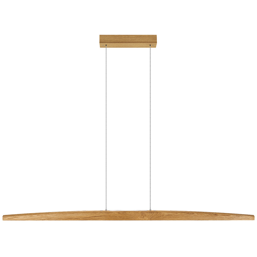 Balkenleuchte aus Asteiche geölt, Modell Arco, mit Rollizug, Holzbaldachin, Ansicht frontal, 1700mm