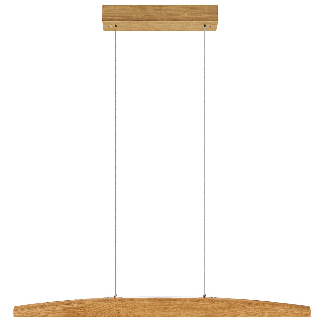 Balkenleuchte aus Asteiche geölt, Modell Arco, mit Rollizug, Holzbaldachin, Ansicht frontal, 1000mm