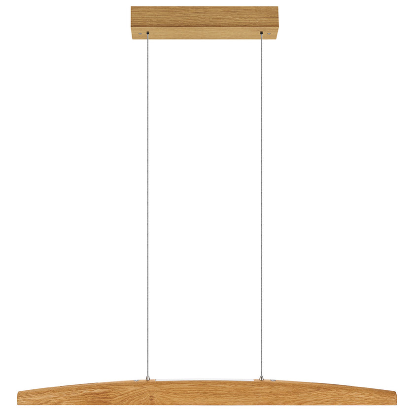 Balkenleuchte aus Asteiche geölt, Modell Arco, mit Rollizug, Holzbaldachin, Ansicht frontal, 1000mm