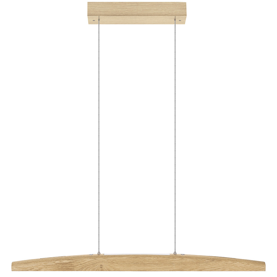 Balkenleuchte aus Asteiche natur, Modell Arco, mit Rollizug, Holzbaldachin, Ansicht frontal, 1000mm