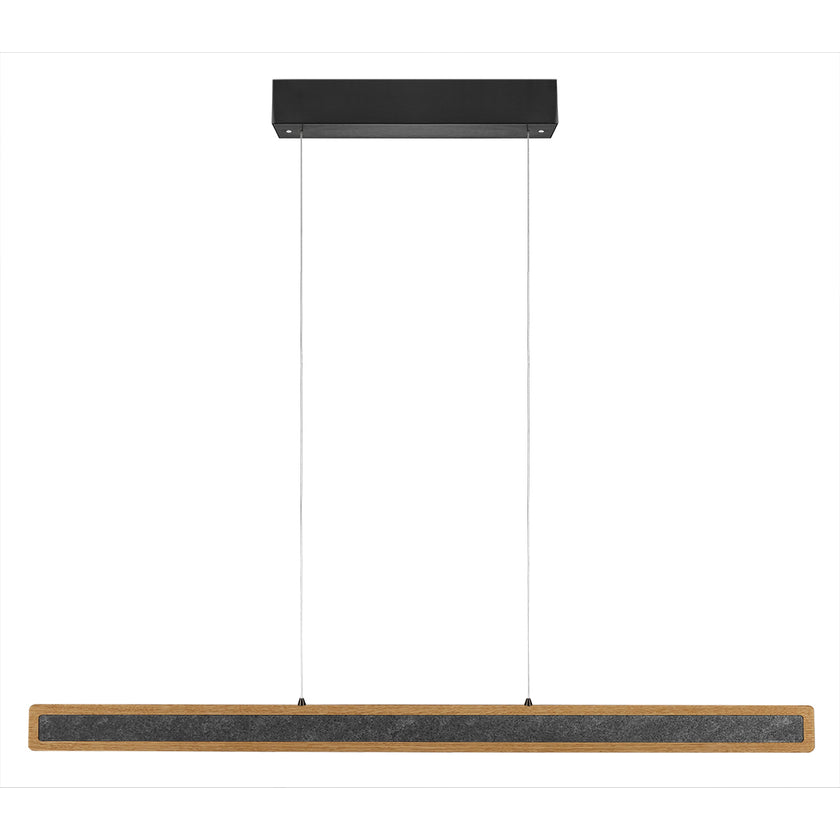 Balkenleuchte aus Asteiche geölt und Granitoptikapplikation, Modell Karl G, 1300mm, Rollizug, schwarzer Baldachin, Frontalansicht