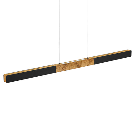 Balkenleuchte aus Asteiche geölt, Modell Lana del nero, 1300mm, Kopfholz, schwarze Applikationen, Dimm to warm per Tastdimmung, Seitenansicht