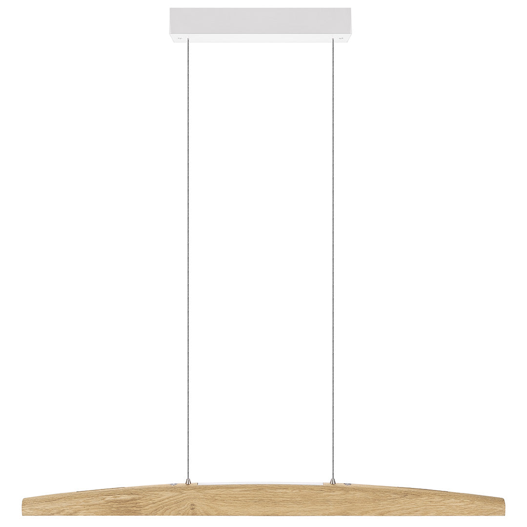 Balkenleuchte aus Asteiche natur, Modell Arco, mit Rollizug, Baldachin weiß, Ansicht frontal, 1000mm