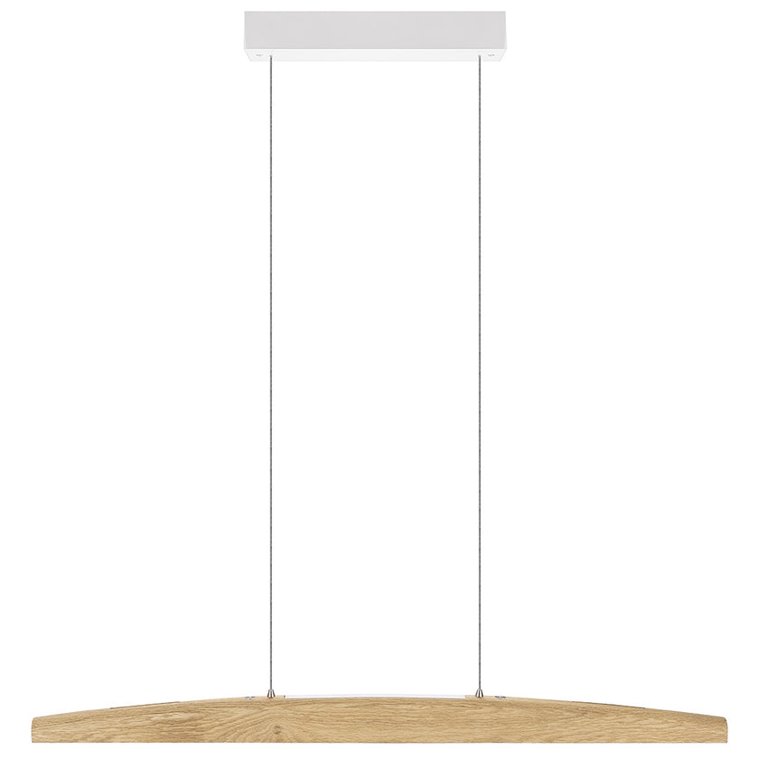 Balkenleuchte aus Asteiche natur, Modell Arco, mit Rollizug, Baldachin weiß, Ansicht frontal, 1000mm