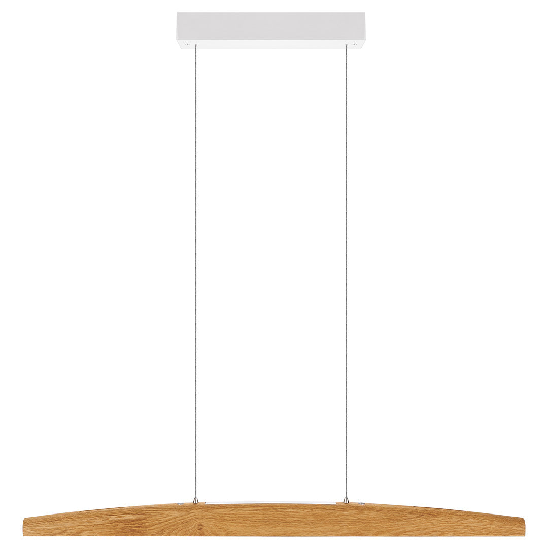 Balkenleuchte aus Asteiche geölt, Modell Arco, mit Rollizug, Baldachin weiß, Ansicht frontal, 1000mm