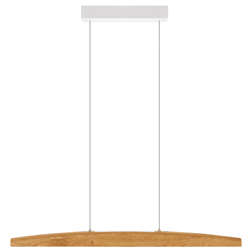 Balkenleuchte aus Asteiche geölt, Modell Arco, mit Rollizug, Baldachin weiß, Ansicht frontal, 1000mm