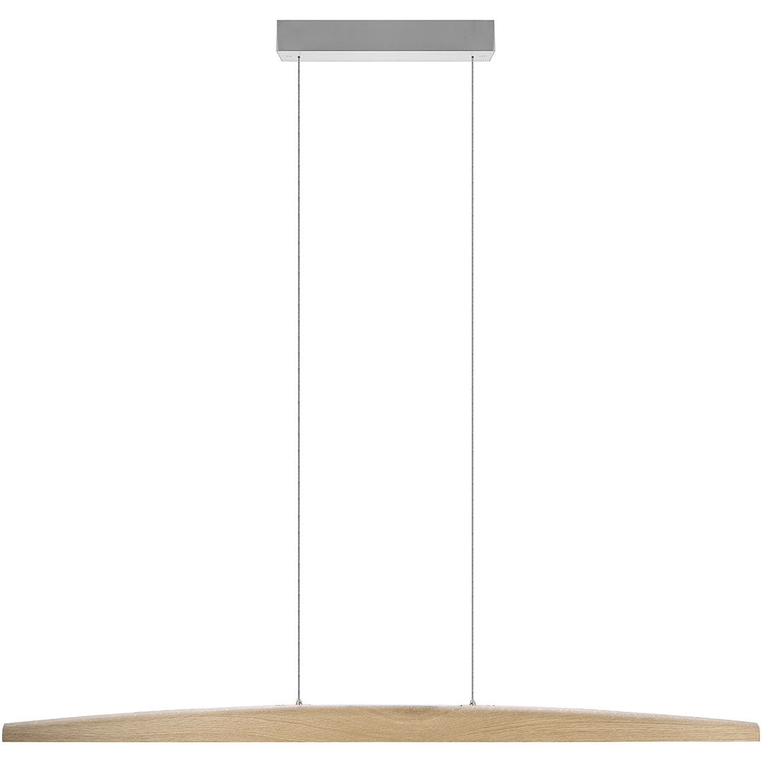 Balkenleuchte aus Asteiche natur, Modell Arco, mit Rollizug, Metall Nickel gebürstet, Ansicht frontal, 1300mm
