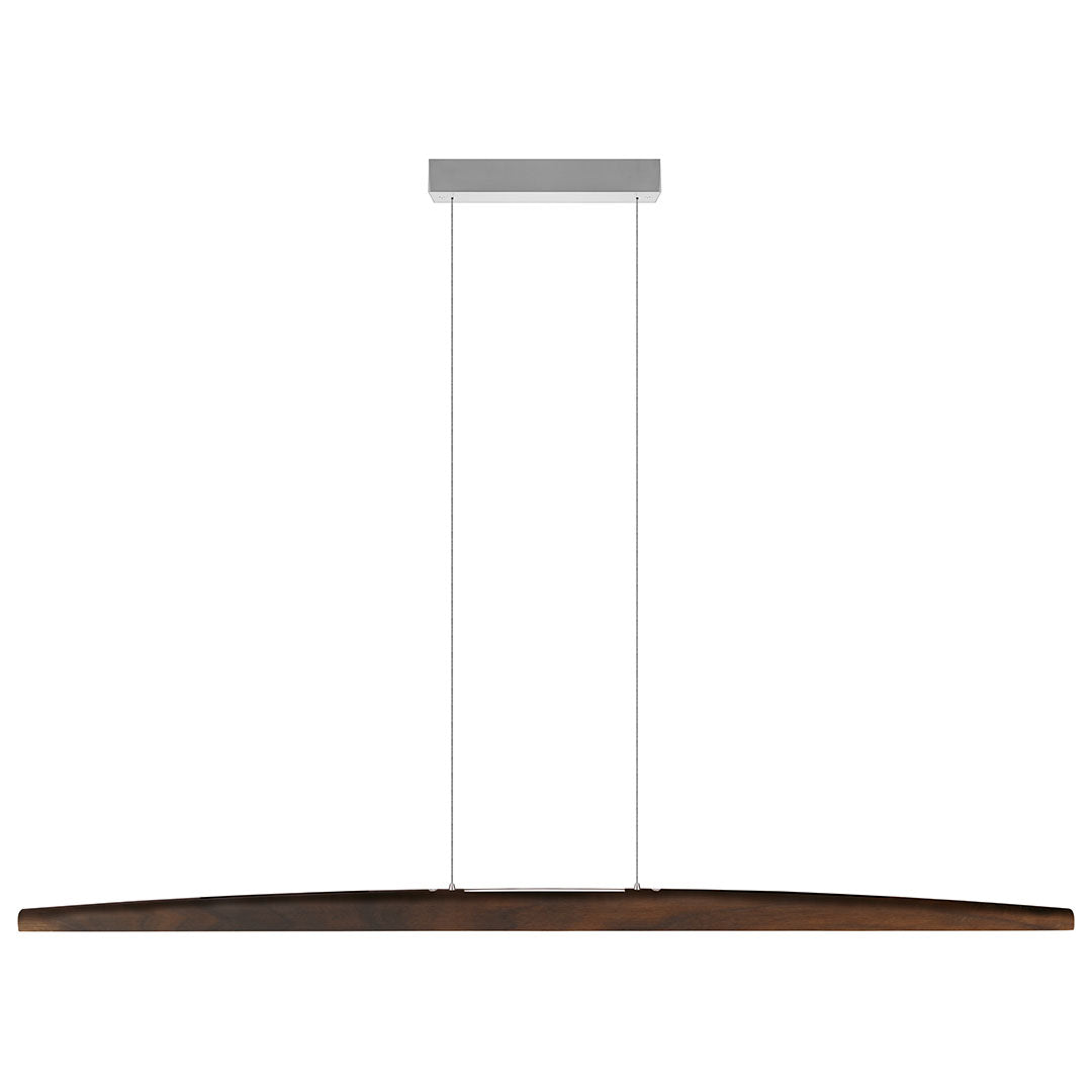 Balkenleuchte aus Nussbaum geölt, Modell Arco, mit Rollizug, Metall Nickel gebürstet, Ansicht frontal, 1700mm
