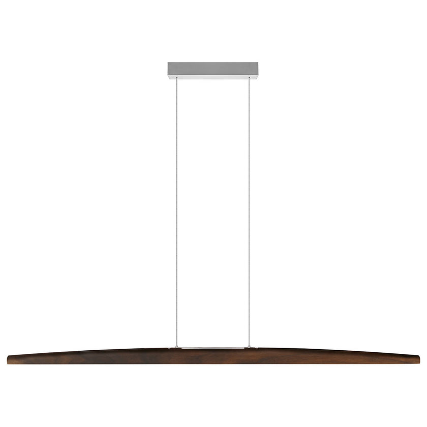 Balkenleuchte aus Nussbaum geölt, Modell Arco, mit Rollizug, Metall Nickel gebürstet, Ansicht frontal, 1700mm