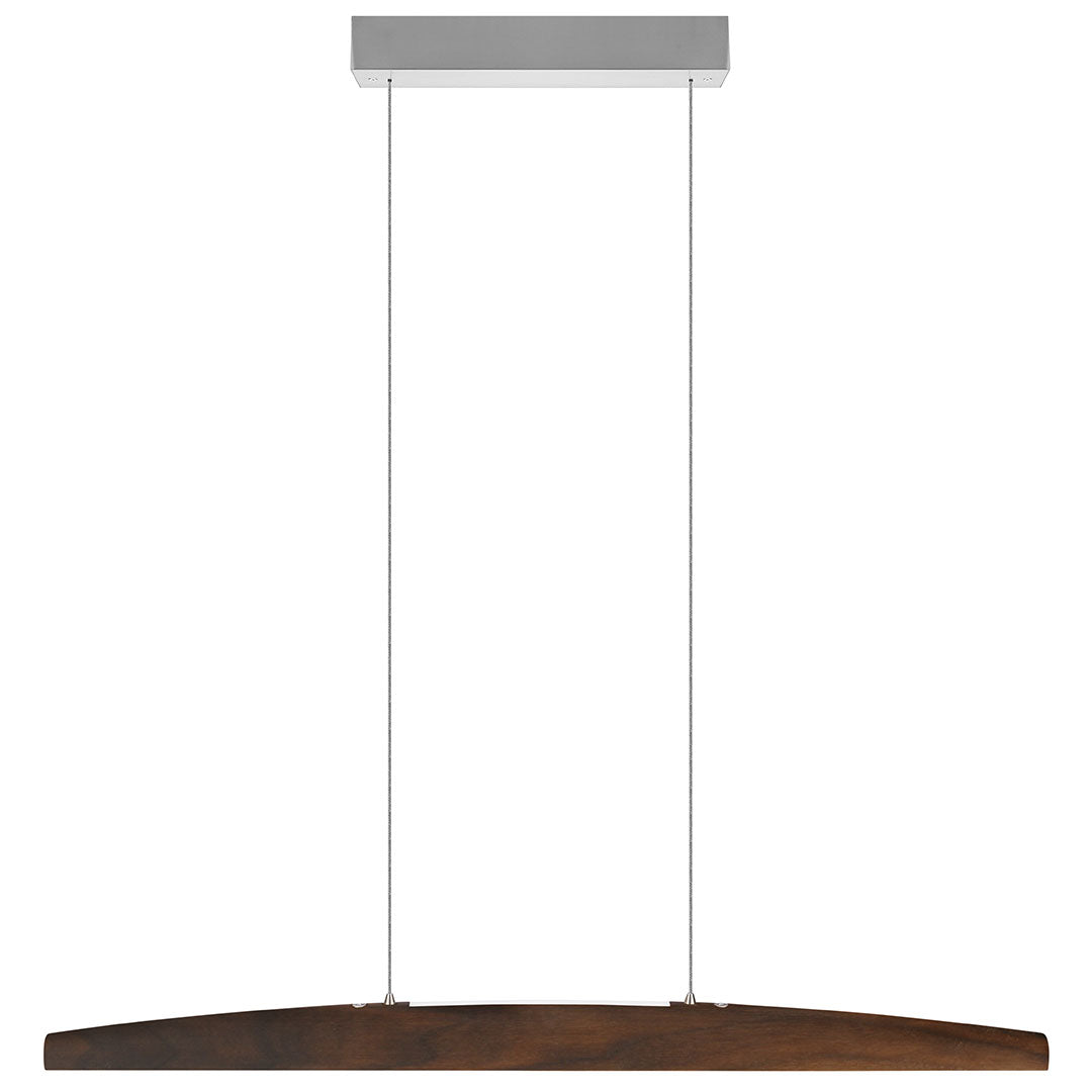 Balkenleuchte aus Nussbaum geölt, Modell Arco, mit Rollizug, Metall Nickel gebürstet, Ansicht frontal, 1000mm