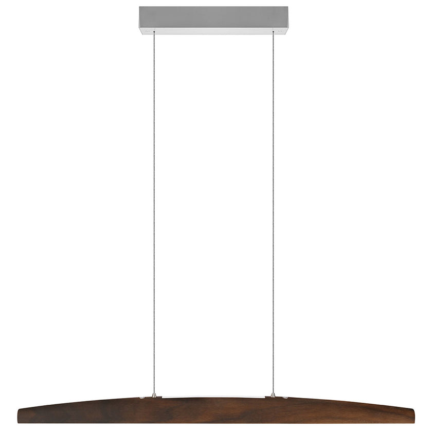 Balkenleuchte aus Nussbaum geölt, Modell Arco, mit Rollizug, Metall Nickel gebürstet, Ansicht frontal, 1000mm