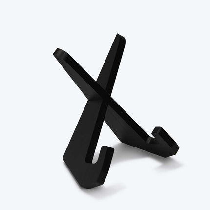 Buchständer in X-Form aus schwarzer Eiche, minimalistisches Design mit geschwungenen Haken-Enden