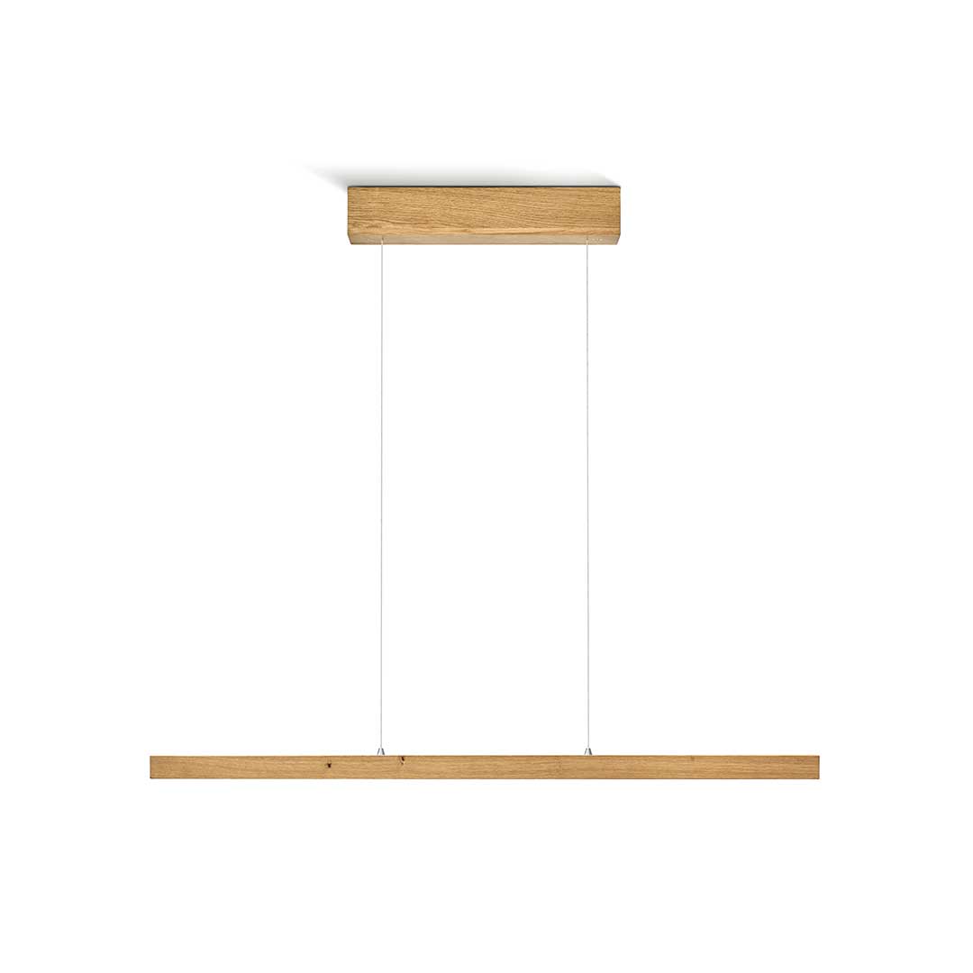Balkenleuchte aus Asteiche Natur, Modell Laurent, 1000mm, Baldachin Holz, LED, Rollizug (höhenverstellbar, kürzbar), Alu-LED-Leiste mit Acryl, Frontalansicht