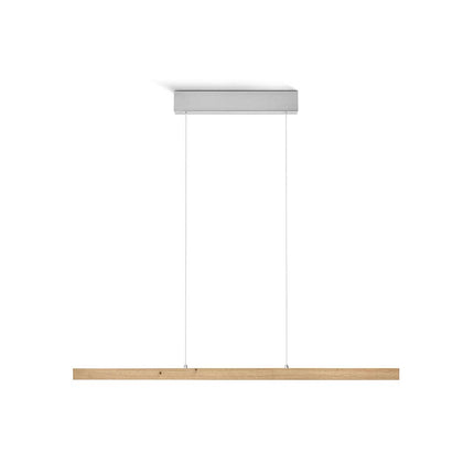 Balkenleuchte aus Asteiche Natur, Modell Laurent, 1000mm, Baldachin Nickel, LED, Rollizug (höhenverstellbar, kürzbar), Alu-LED-Leiste mit Acryl, Frontalansicht