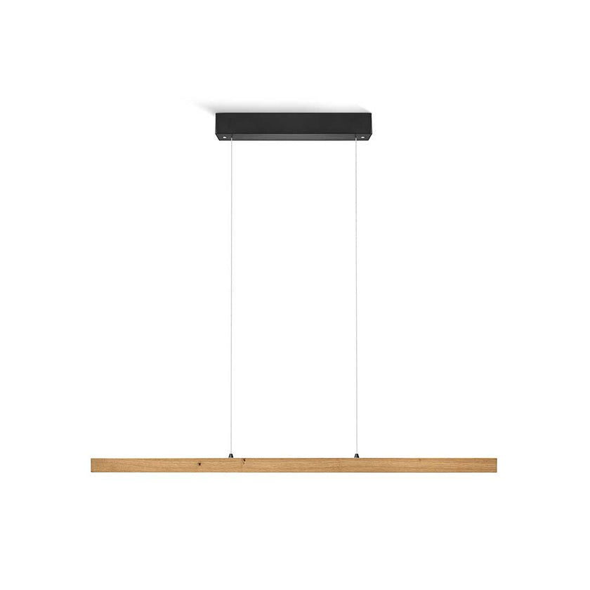 Balkenleuchte aus Asteiche geölt, Modell Laurent, 1000mm, Baldachin schwarz, LED, Rollizug (höhenverstellbar, kürzbar), Alu-LED-Leiste mit Acryl, Frontalansicht
