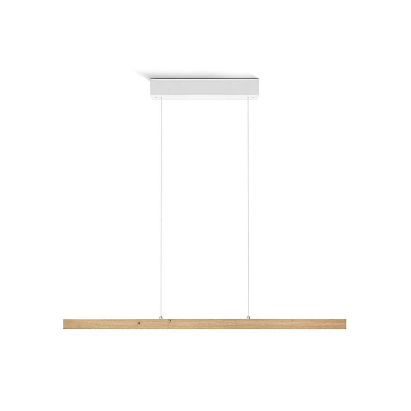 Balkenleuchte aus Asteiche geölt, Modell Laurent, 1000mm, Baldachin weiß, LED, Rollizug (höhenverstellbar, kürzbar), Alu-LED-Leiste mit Acryl, Frontalansicht
