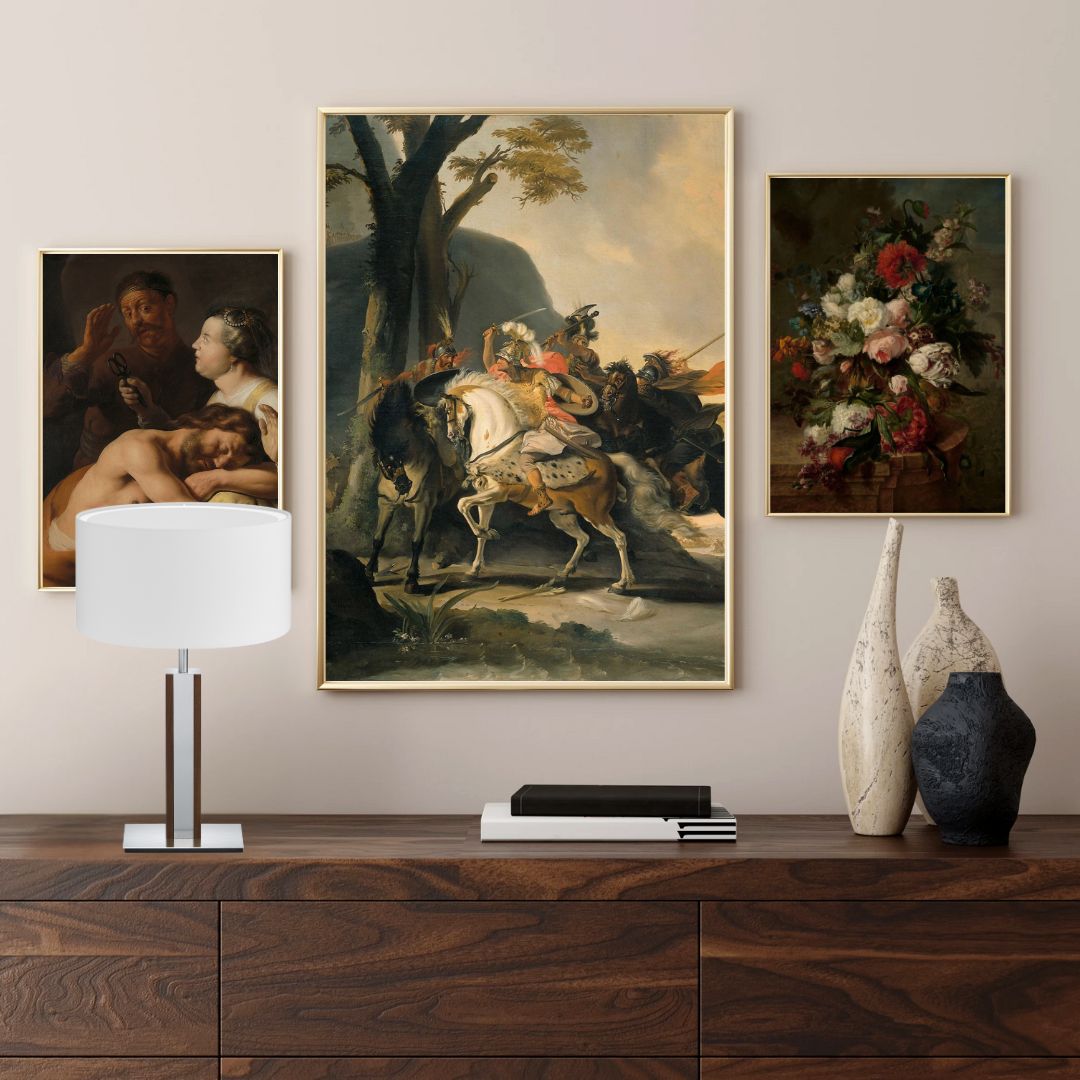 Karl N Hockerleuchte mit Nickelapplikation Nussbaum