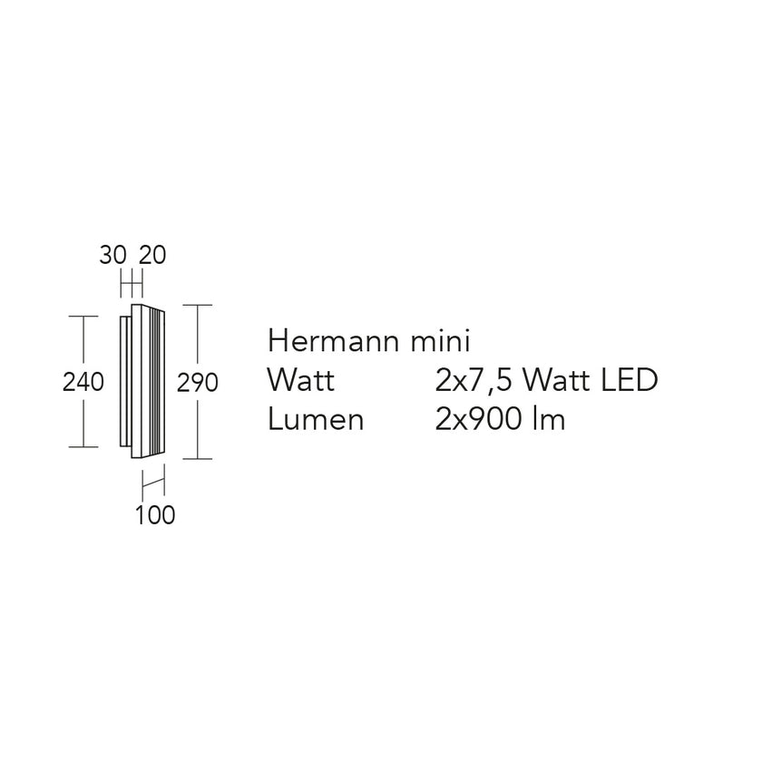 Wandleuchte Modell Hermann mini, technische Zeichnung