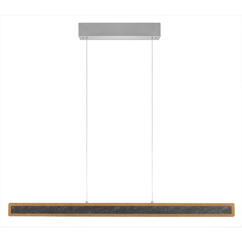 Balkenleuchte aus Asteiche geölt und Granitoptikapplikation, Modell Karl G, 1300mm, Rollizug, Nickel Baldachin, Frontalansicht 