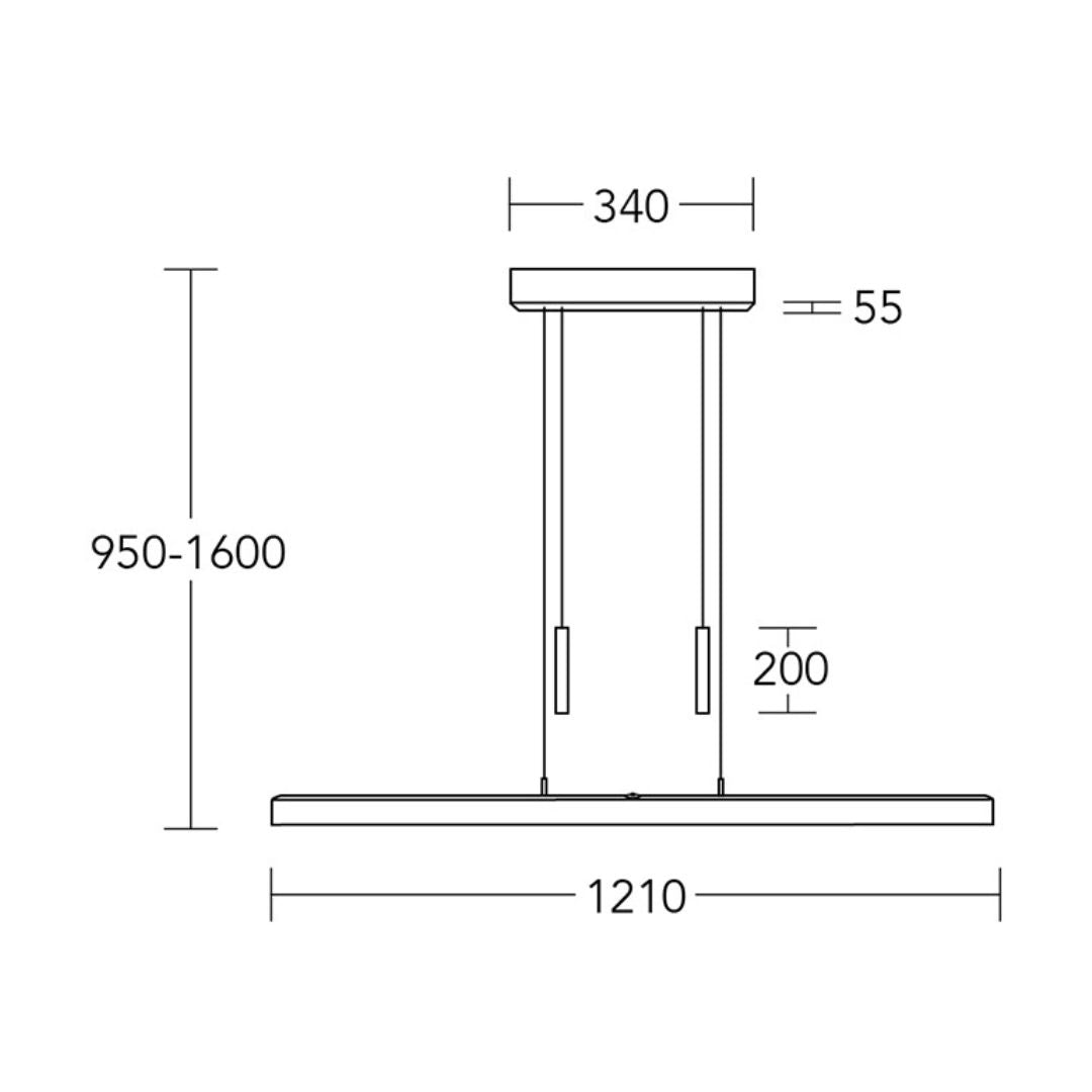 Balkenleuchte Modell Leonora, 1210mm lang, technische Zeichnung