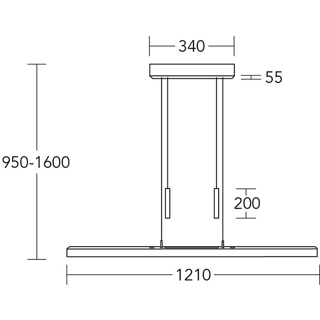 Balkenleuchte Modell Leonora, technische Zeichnung, 1210mm lang