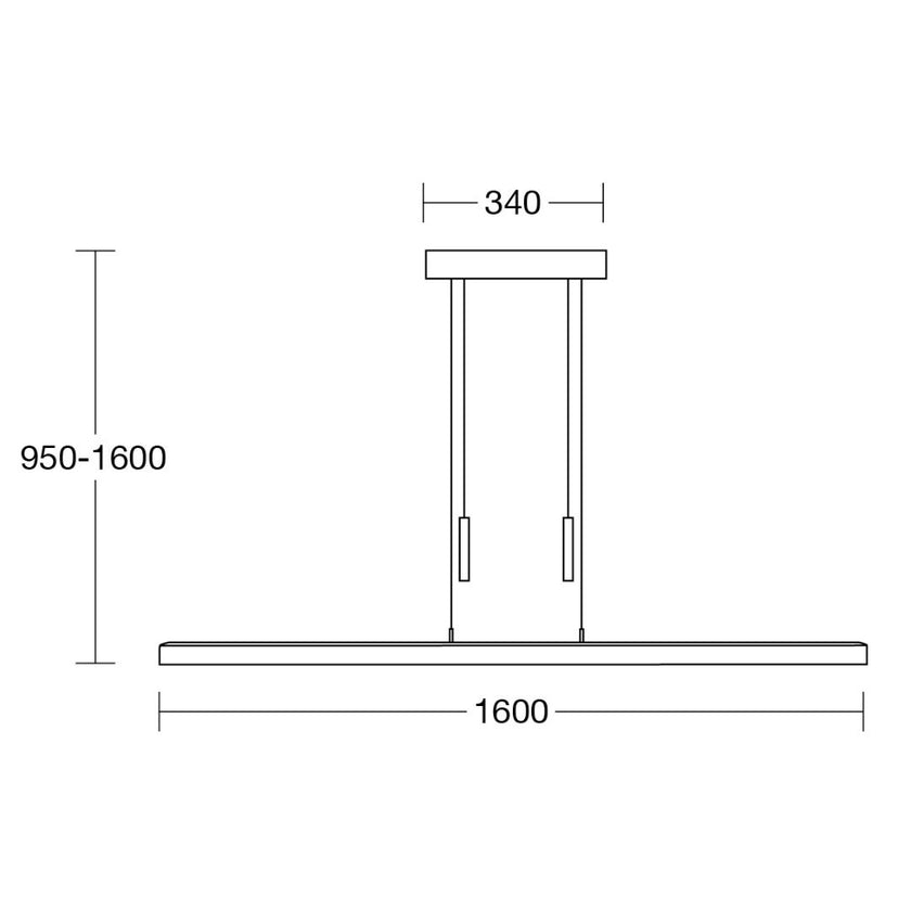 Balkenleuchte Modell Leonora, 1600mm lang, technische Zeichnung
