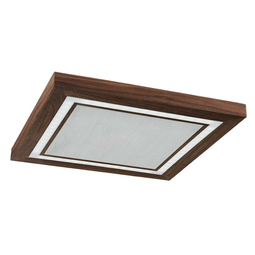 Deckenleuchte aus Nussbaum, Modell Otto O, quadratisch, Alu LED Leiste, Metall Nickel matt gebürstet, dimmbar, Seitenansicht