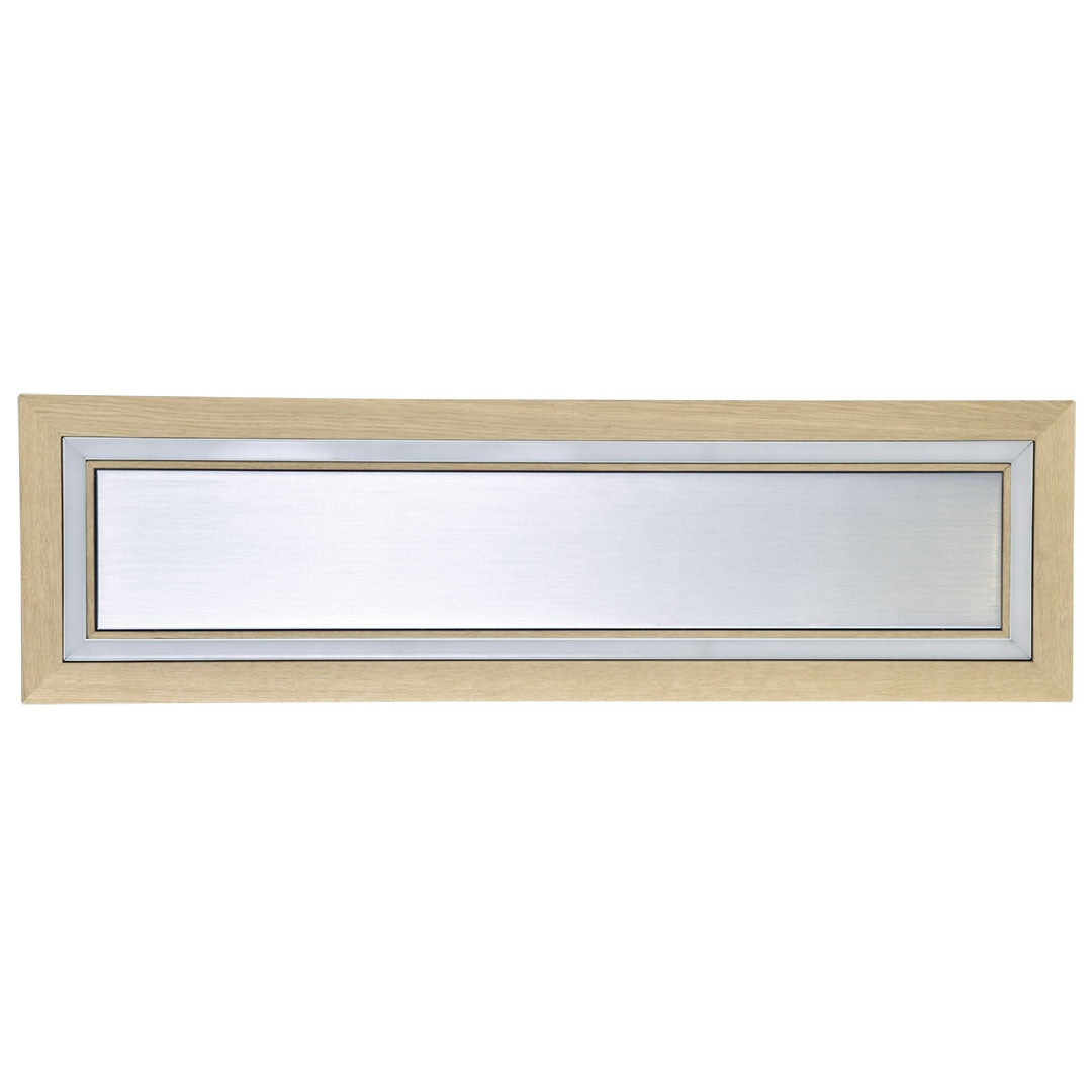 Deckenleuchte aus Asteiche Natur, Modell Otto O, rechteckig, Alu LED Leiste, Metall Nickel matt gebürstet, dimmbar, Ansicht von unten