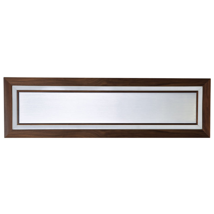 Deckenleuchte aus Nussbaum, Modell Otto O, rechteckig, Alu LED Leiste, Metall Nickel matt gebürstet, dimmbar, Ansicht von unten