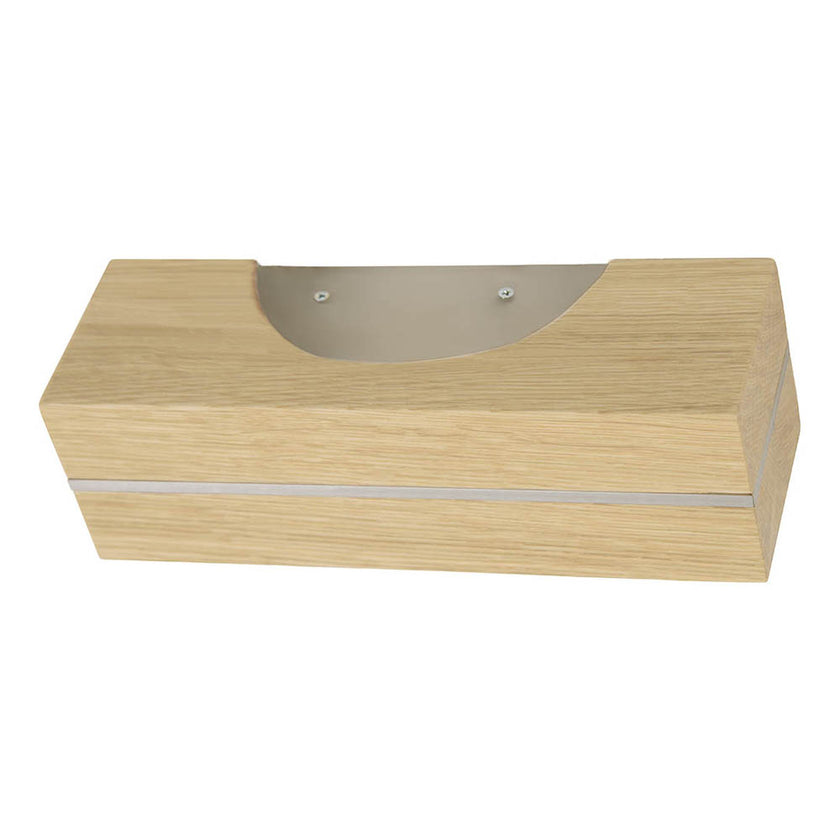 Wandleuchte aus Asteiche natur, Modell Dana, Applikationen in Nickel, Ansicht seitlich