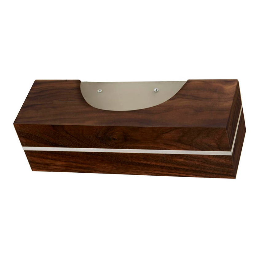 Wandleuchte aus Nussbaum geölt, Modell Dana, Applikationen in Nickel, Ansicht seitlich