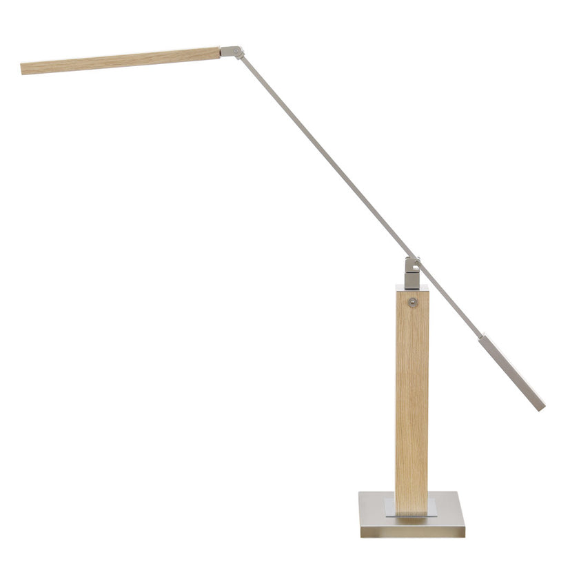 Hockerleuchte aus Asteiche Natur, Modell Otto O, Alu LED Leiste, Metall Nickel matt gebürstet, dimmbar, Seitenansicht 