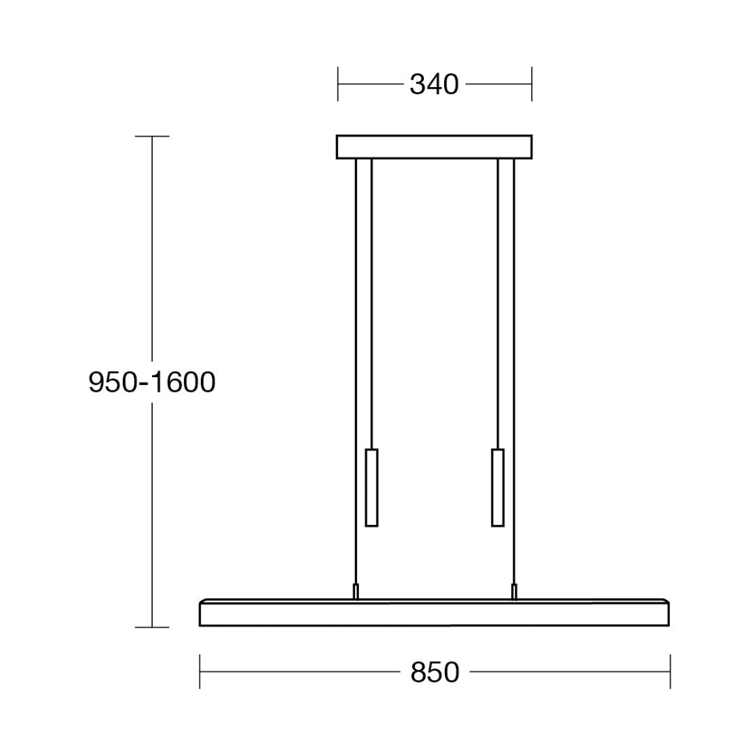 Balkenleuchte Modell Leonora, 850mm lang, technische Zeichnung