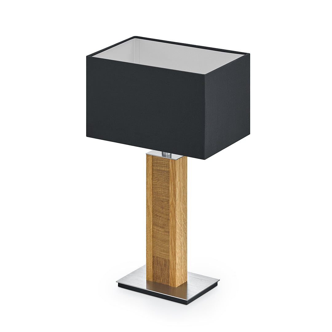 Karl K Quadra Tischlampe mit Kopfholzapplikation