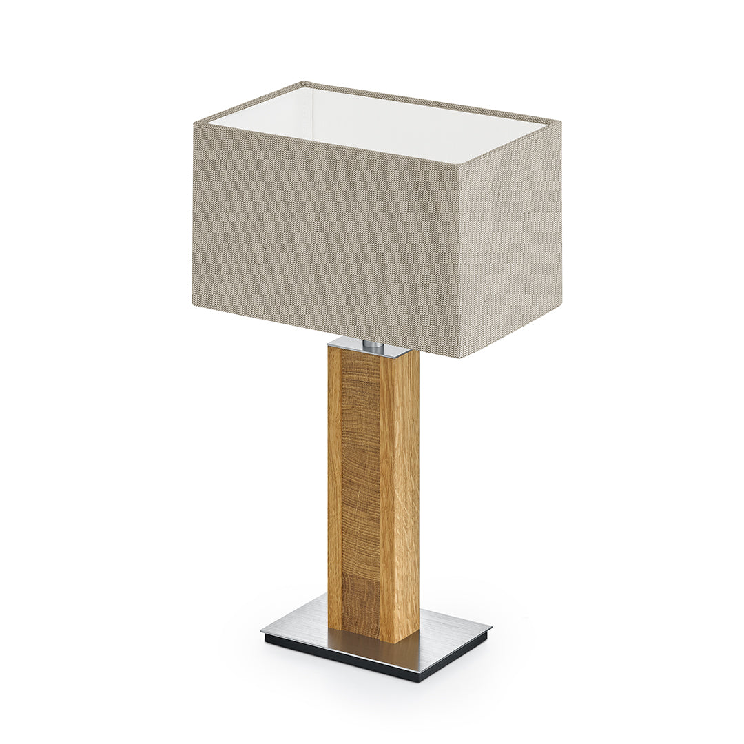 Karl K Quadra Tischlampe mit Kopfholzapplikation