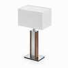 Karl N Quadra Tischlampe mit Nickelapplikation Nussbaum