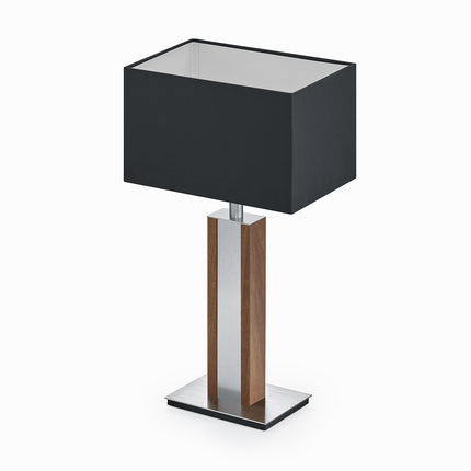 Karl N Quadra Tischlampe mit Nickelapplikation Nussbaum